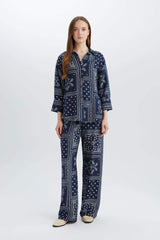 Wide Leg Patterned High Casual Trousers