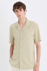 Modern Fit Polo Collar Textured Combed Cotton Short Sleeve Shirt