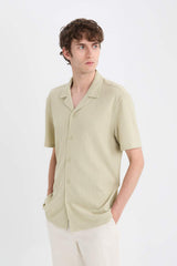 Modern Fit Polo Collar Textured Combed Cotton Short Sleeve Shirt
