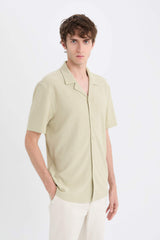 Modern Fit Polo Collar Textured Combed Cotton Short Sleeve Shirt