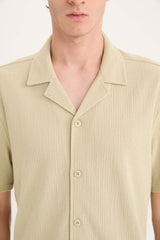 Modern Fit Polo Collar Textured Combed Cotton Short Sleeve Shirt