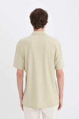 Modern Fit Polo Collar Textured Combed Cotton Short Sleeve Shirt