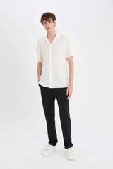 Modern Fit Polo Collar Textured Combed Cotton Short Sleeve Shirt