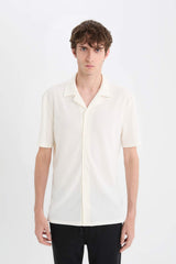 Modern Fit Polo Collar Textured Combed Cotton Short Sleeve Shirt