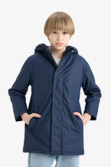 Boys Waterproof Hooded Plush Lining Raincoat