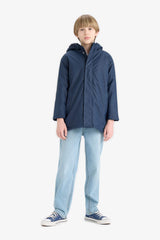 Boys Waterproof Hooded Plush Lining Raincoat