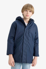 Boys Waterproof Hooded Plush Lining Raincoat