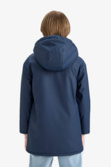 Boys Waterproof Hooded Plush Lining Raincoat