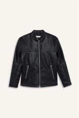 Boys Waterproof Zippered Faux Leather Jacket Coat