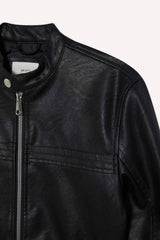 Boys Waterproof Zippered Faux Leather Jacket Coat
