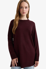 Regular Fit Crew Neck Basic Plain Knitwear Sweater Tunic