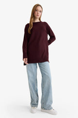 Regular Fit Crew Neck Basic Plain Knitwear Sweater Tunic