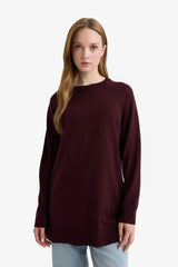 Regular Fit Crew Neck Basic Plain Knitwear Sweater Tunic