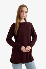 Regular Fit Crew Neck Basic Plain Knitwear Sweater Tunic