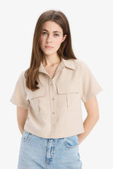 Tencel Short Sleeve Crop Shirt