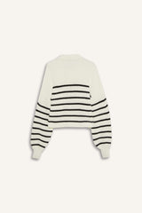 Cool Relax Fit Polo Collar Button-Down Striped Knit Sweater
