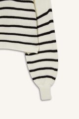 Cool Relax Fit Polo Collar Button-Down Striped Knit Sweater