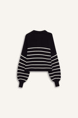 Cool Relax Fit Polo Collar Button-Down Striped Knit Sweater