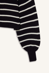 Cool Relax Fit Polo Collar Button-Down Striped Knit Sweater