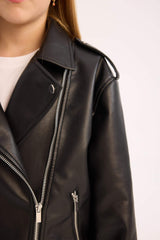 Girls Waterproof Zippered Faux Leather Jacket Coat