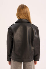 Girls Waterproof Zippered Faux Leather Jacket Coat