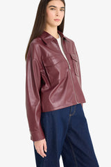 Regular Fit Shirt Collar Faux Leather Long Sleeve Shirt