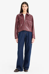 Regular Fit Shirt Collar Faux Leather Long Sleeve Shirt