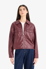 Regular Fit Shirt Collar Faux Leather Long Sleeve Shirt