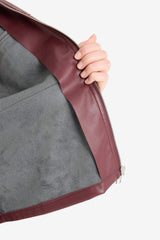 Regular Fit Shirt Collar Faux Leather Long Sleeve Shirt