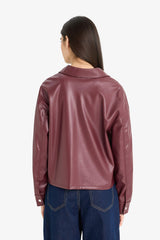 Regular Fit Shirt Collar Faux Leather Long Sleeve Shirt