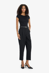 Carrot Fit High Waist Belted Crop Trousers