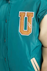 Girls Removable Hooded College Collar Bomber Jacket with Snap Button and Pocket