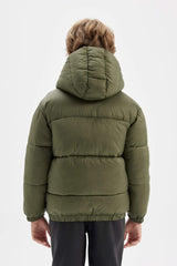 Boys Waterproof Hooded Zippered Coat with Snaps and Pockets