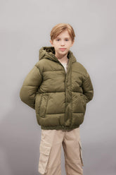 Boys Waterproof Hooded Zippered Coat with Snaps and Pockets