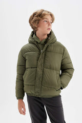 Boys Waterproof Hooded Zippered Coat with Snaps and Pockets