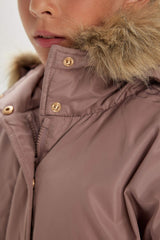 Girls Detachable Hooded Coat with Zipper and Snap Pocket