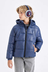 Boys Waterproof Hooded Zippered Pocket Puffer Jacket