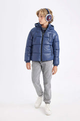 Boys Waterproof Hooded Zippered Pocket Puffer Jacket