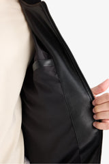 Water Repellent Regular Fit College Collar Zippered Bomber Seasonal Spring Leather Jacket Coat with Internal Pocket Detail