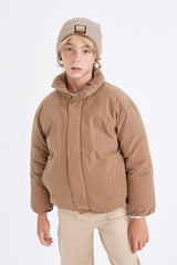 Boys Waterproof Stand-up Collar Zippered Pocket Coat