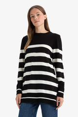 Regular Fit Crew Neck Striped Sweater Tunic