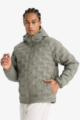 Water-repellent, regular fit, hooded, zip-up, quilted, puffer jacket.