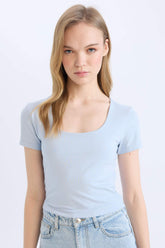 Slim Fit U Collar Short Sleeve T-Shirt