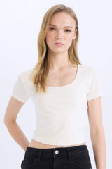 Slim Fit U Collar Short Sleeve T-Shirt