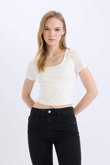 Slim Fit U Collar Short Sleeve T-Shirt