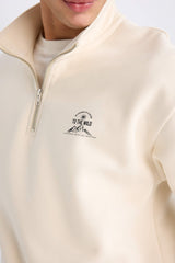 Comfort Regular Fit Zippered Stand Collar Printed Sweatshirt