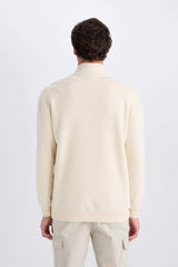 Comfort Regular Fit Zippered Stand Collar Printed Sweatshirt