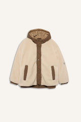 Boys' Hooded Plush Jacket with Snap Button and Zipper