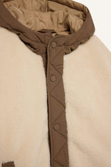 Boys' Hooded Plush Jacket with Snap Button and Zipper