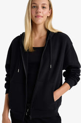 Regular fit hooded cardigan in heavyweight fabric